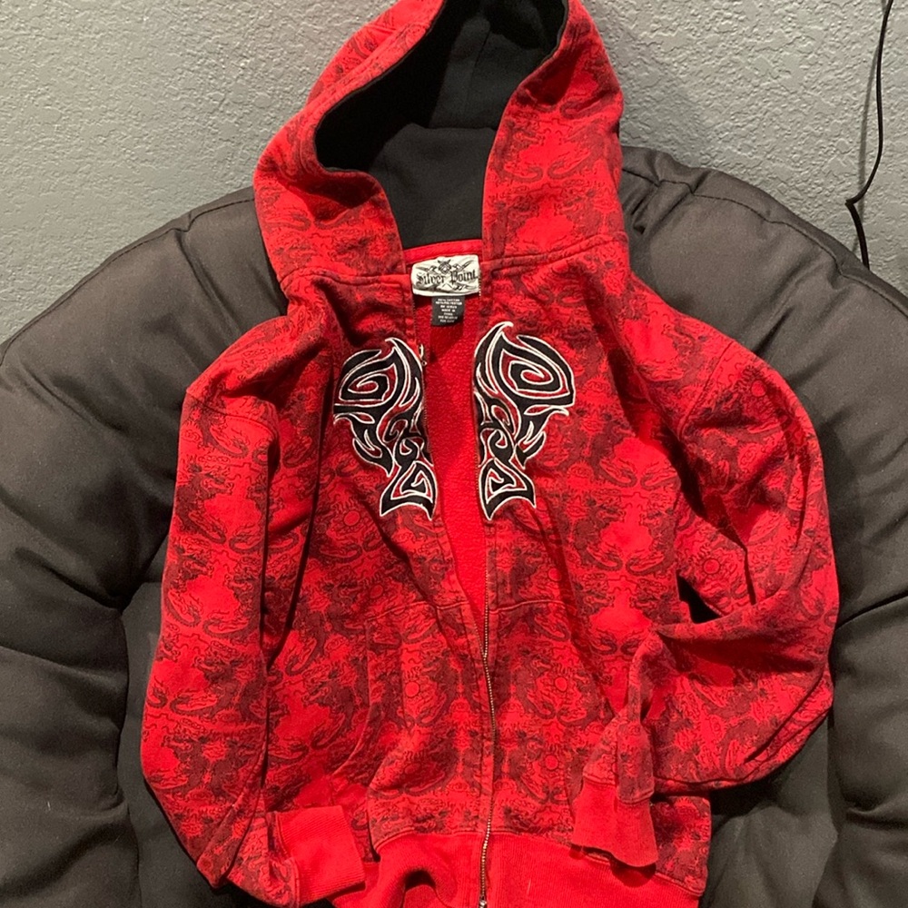 Silver Point Vintage Y2K Tribal Dragon Flames Hoodie Youth M